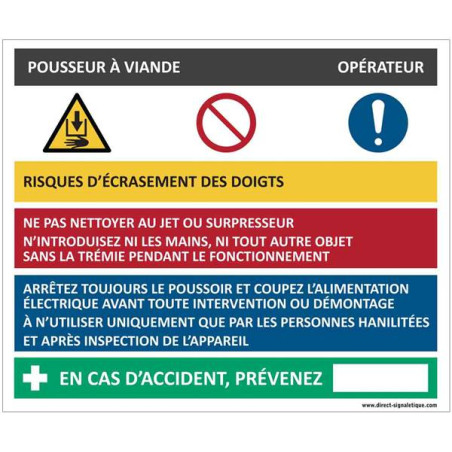 Fiche sécurité pousseur à viande - H 200 x L 240 m