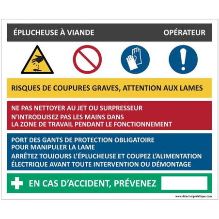 Fiche sécurité éplucheuse à viande - H 200 x L 240