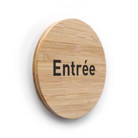 Plaque de porte texte Entrée ø 83 mm - gamme Bambo