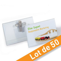 Porte-badge éco à pince et épingle - Lot de 50