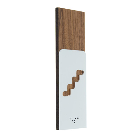 Plaque Bois et Alu avec Picto Escaliers - Gamme Wood Noyer® Dimension H 150 x L 50 mm