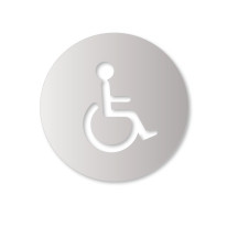 Plaque de porte aluminium brossé picto Toilettes PMR - Ø 120 mm - Gamme Bross évidé