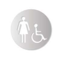 Plaque de porte aluminium brossé picto Toilettes Femmes PMR - Ø 120 mm - Gamme Bross évidé