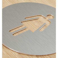 Plaque de porte aluminium brossé picto Toilettes Hommes - Ø 120 mm - Gamme Bross évidé