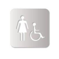 Plaque de porte aluminium brossé picto Toilettes femmes PMR - 120 x 120 mm - Gamme Bross évidé