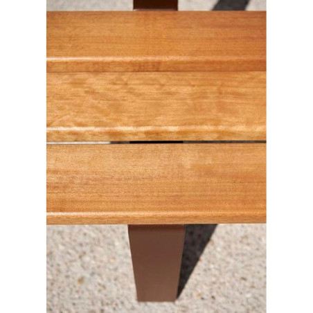Banc urbain acier et bois lasuré chêne clair - zoom