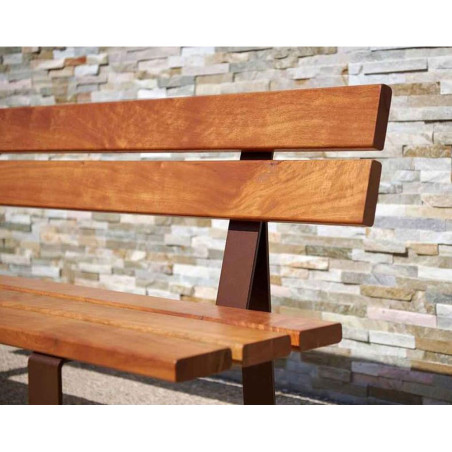Banc urbain acier et bois lasuré chêne clair - zoom côté