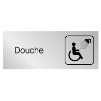 Etiquette gravée avec texte et picto Douche PMR - H 80 x L 200 mm - Gamme Métal
