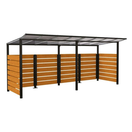 Abri vélos initial L. 2500 en bois chêne clair, gris, scellement direct