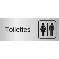 Etiquette gravée avec texte et picto Toilettes  - H 80 x L 200 mm - Gamme Métal