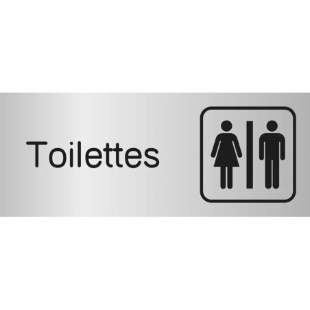 Etiquette gravée avec texte et picto Toilettes  - H 80 x L 200 mm - Gamme Métal