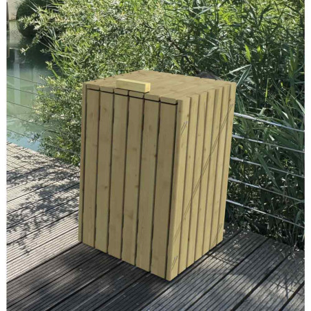 Poubelle en bois rectangulaire avec couvercle