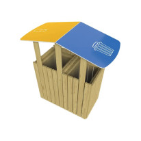 Corbeille en bois deux compartiments avec toit pour tri sélectif