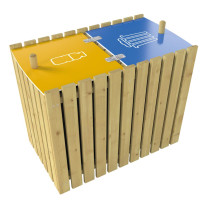 Poubelle en bois tri sélectif avec couvercle