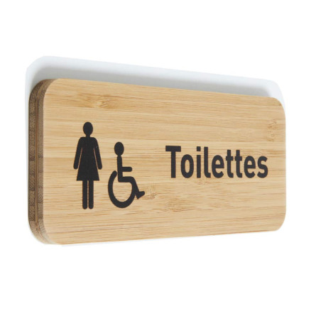Plaque de porte Toilettes femme/PMR 60x150 mm - gamme Bamboo rectangle