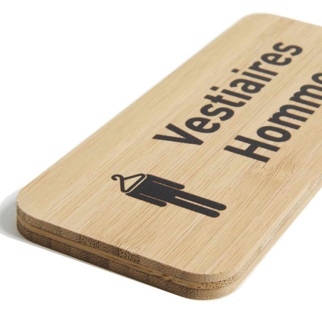 Plaque de porte Vestiaires hommes 60x150 mm - gamme Bamboo rectangle