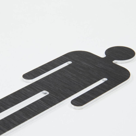 Pictogramme toilettes hommes découpé en aluminium brossé noir - H 100 mm