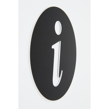 Pictogramme Information découpé en aluminium brossé noir - Ø 100 mm