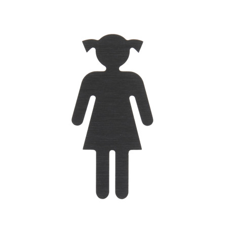 Pictogramme toilettes filles découpé en aluminium brossé noir - H 70 mm
