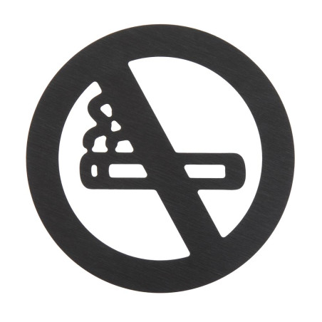 Pictogramme Interdiction de fumer découpé en aluminium brossé noir - Ø 100 mm