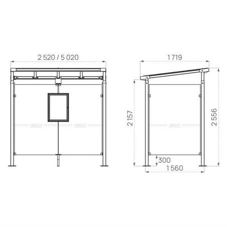 Abri bus moderne - schéma dimensions