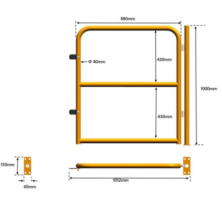 Porte battante industrielle 1 direction - schéma dimensions