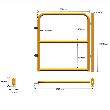 Portillon de sécurité industrie - schéma dimensions