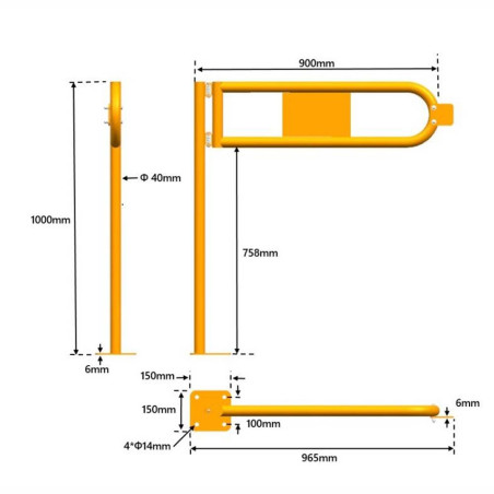 Porte-battante de sécurité industrielle - schéma dimensions