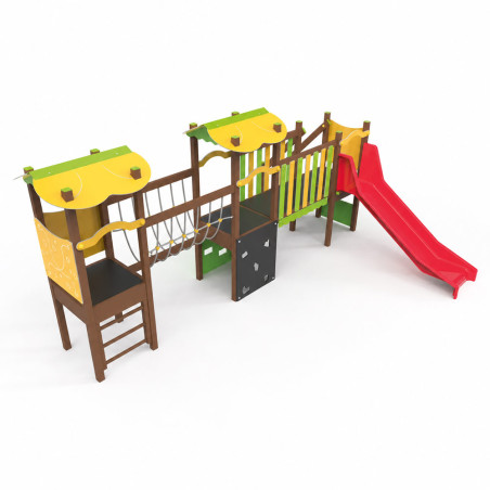 Structure multi-activités alu avec pont, filet et toboggan