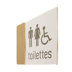 Drapeau en bois signalétique avec pictogramme toilettes